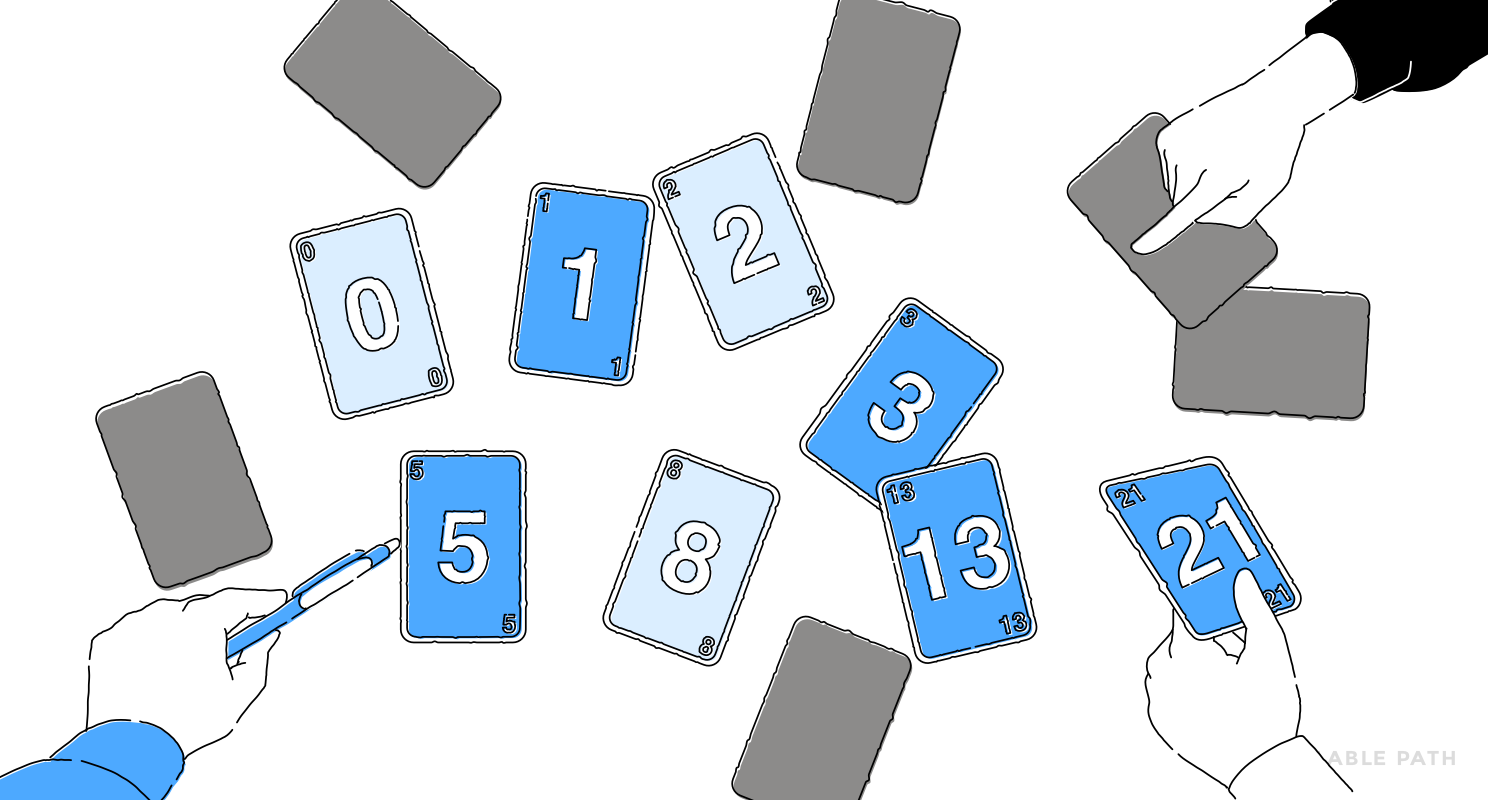 Card on a table with the Fibonacci sequence on them