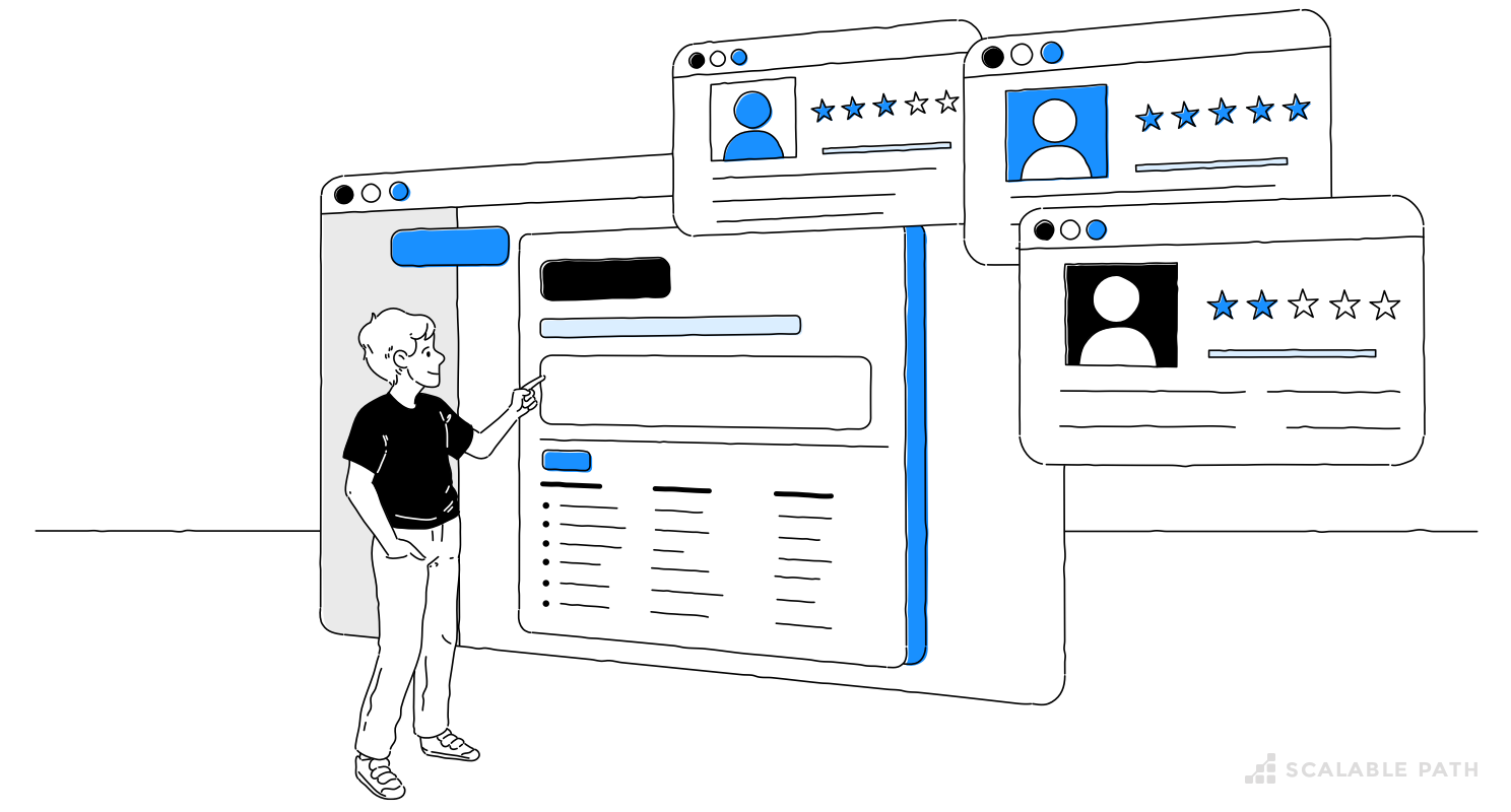 A man pointing a screen with a different profiles and a candidate search on it