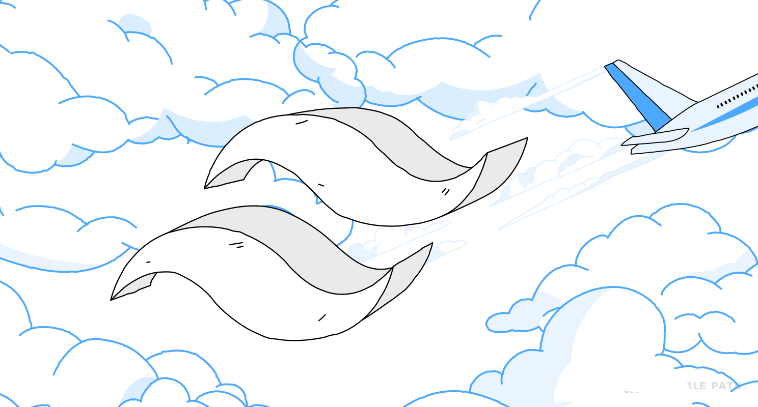 Tailwind logo in the clouds next to a plane