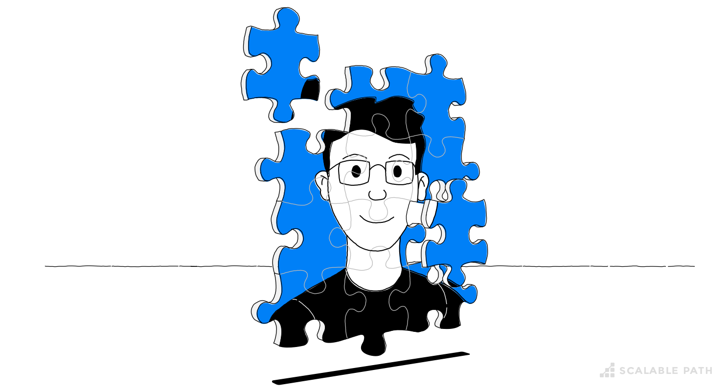 Puzzle pieces of a man's profile photo