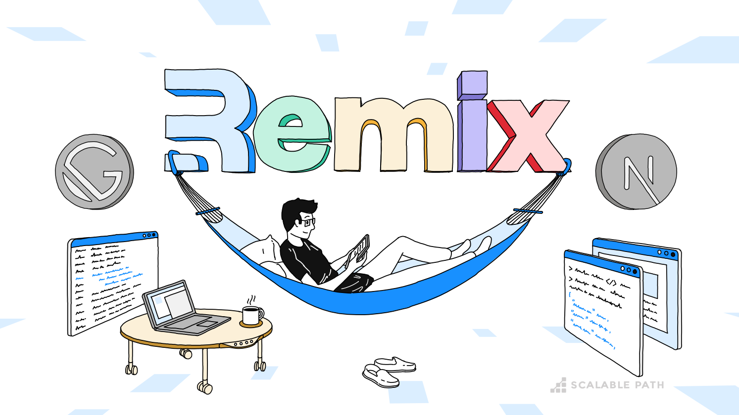 A developer learning the Remix framework from a hammock